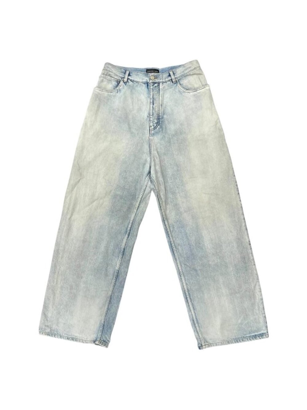 Balenciaga Pants Wide Baggy Denim Cotton Logo Patch Blue L